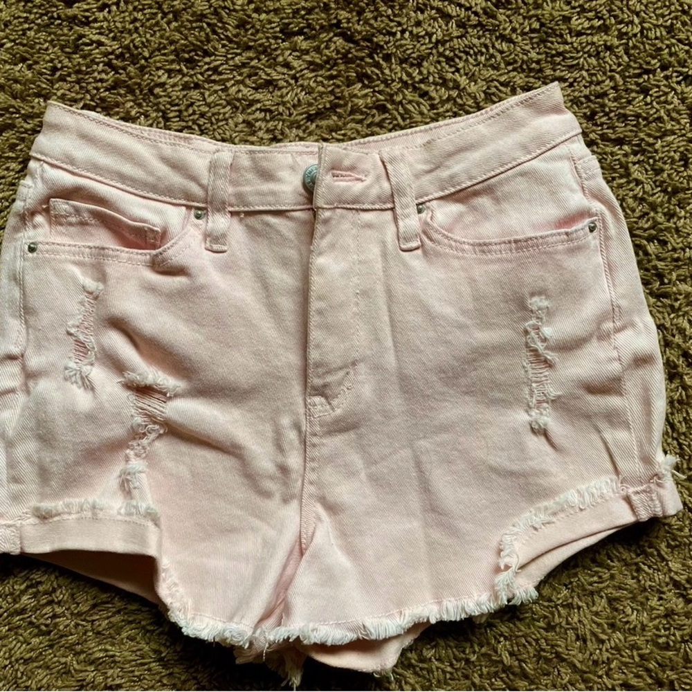 YMI Light Pink Distressed High-Rise Denim Shorts